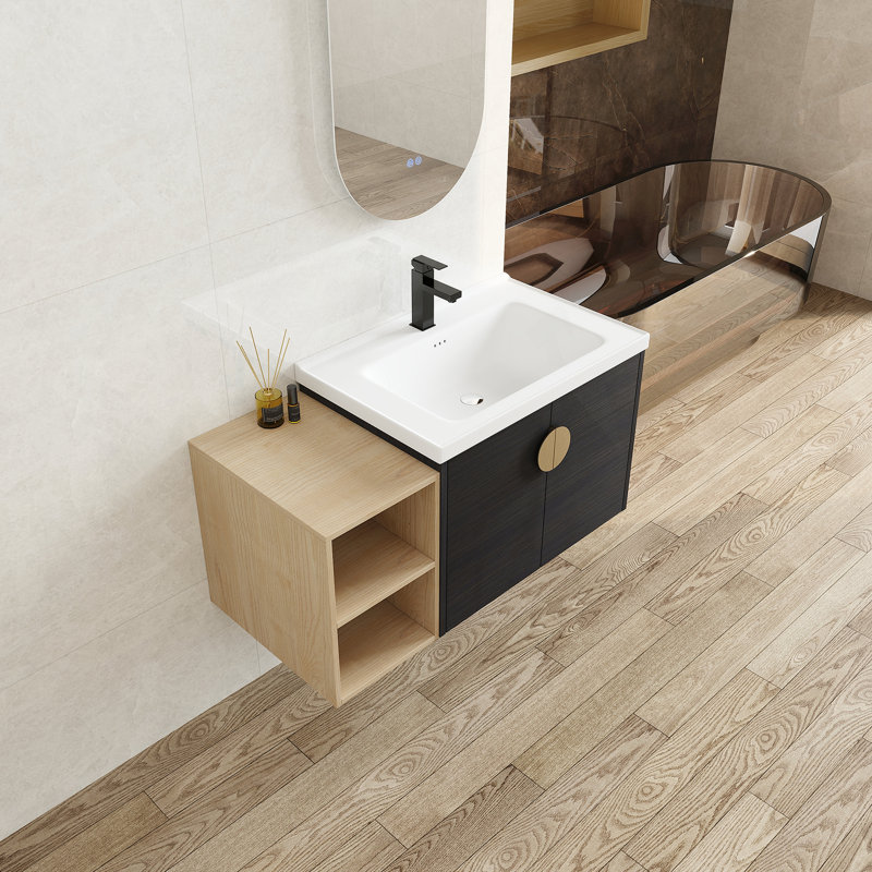 Meuble-lavabo à fermeture en douceur de 40 po avec lavabo et petites tablettes de rangement