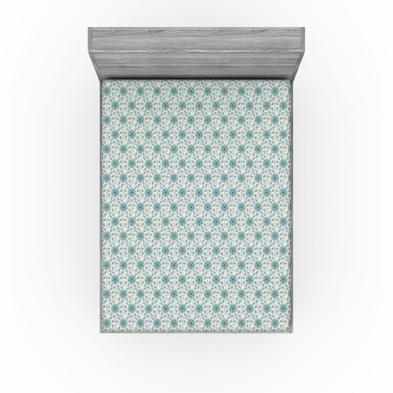 Drap-housse Ambesonne, Bleu cadet / motif floral bleu pétrole, Drap-housse grand