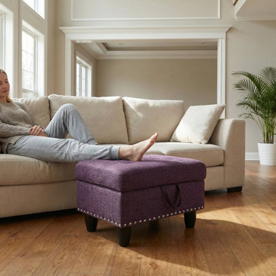 Chesterfield Ottoman With Storage,Large Square Storage Retro Rivet Ottoman Footstool Bench Coffee Table With Thick Cushion For Home Decor/Entryway/Living Room/Bedroom/Rv,Linen