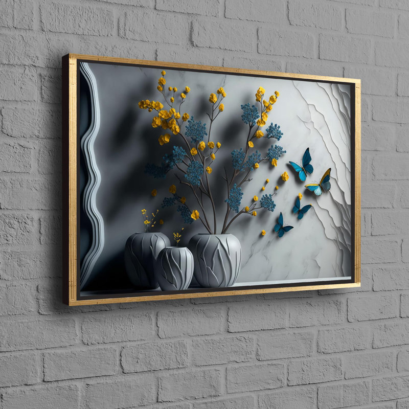 Imprimé floral et papillon sur toile de coton pour une décoration intérieure contemporaine avec un thème botanique, Doré