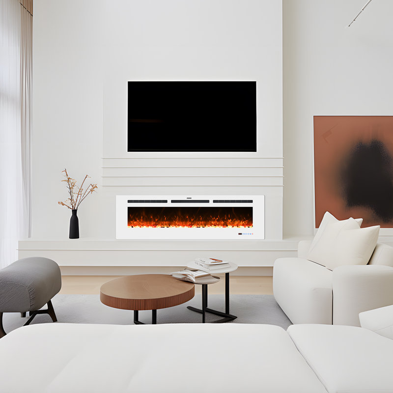 Ballari Electric Fireplace Insert with 5120 BTU, White, 17.7" H x 60" W x 5.9" D