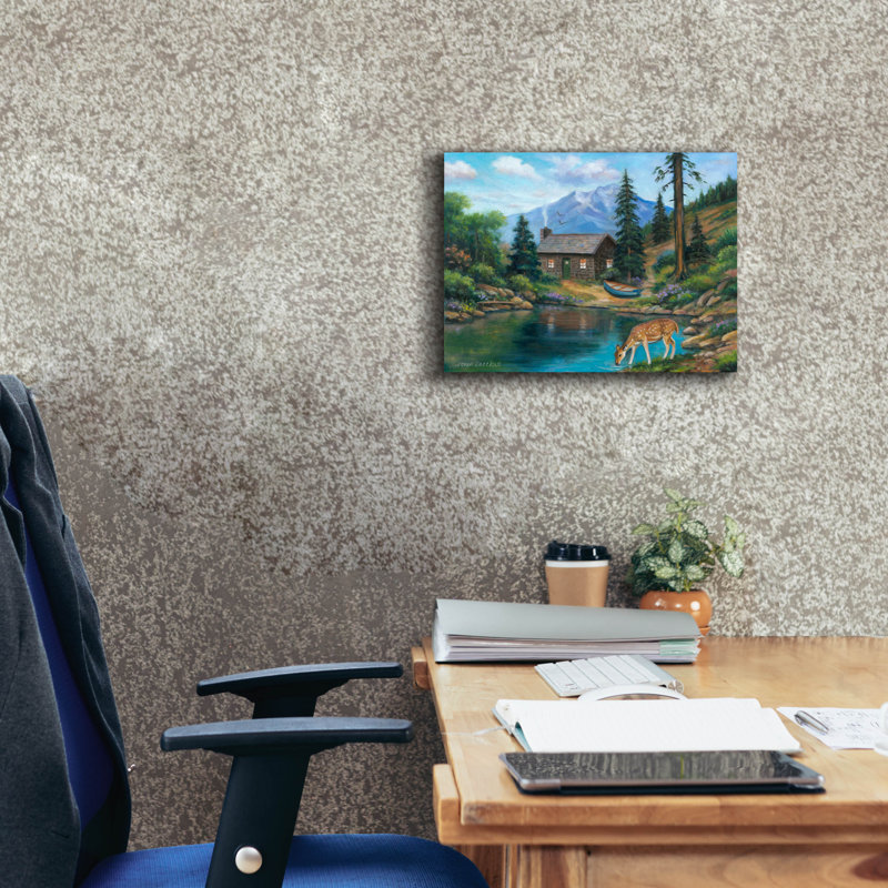 «Drinking by the Cabin» par John Zaccheo, art mural sur toile, H 12 po x l 16 po