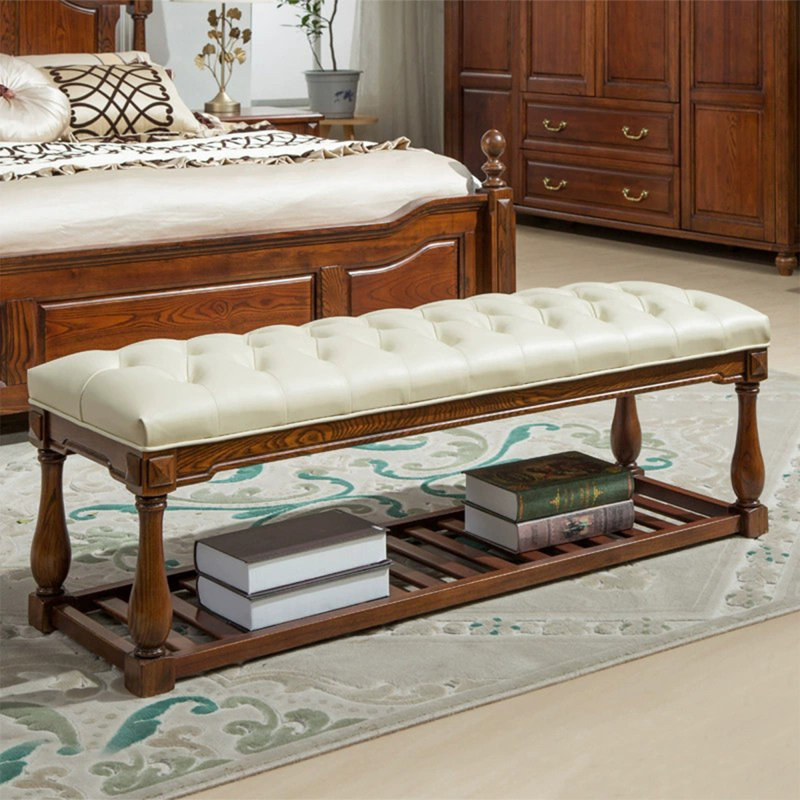 White  Vintage Upholstered Storage Bedroom Leather Long Bench