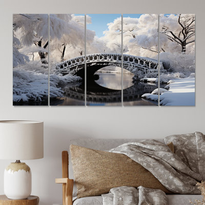 «Winter Landscape Snowy Bridges II», impression sur toile de paysages - 5 panneaux égaux
