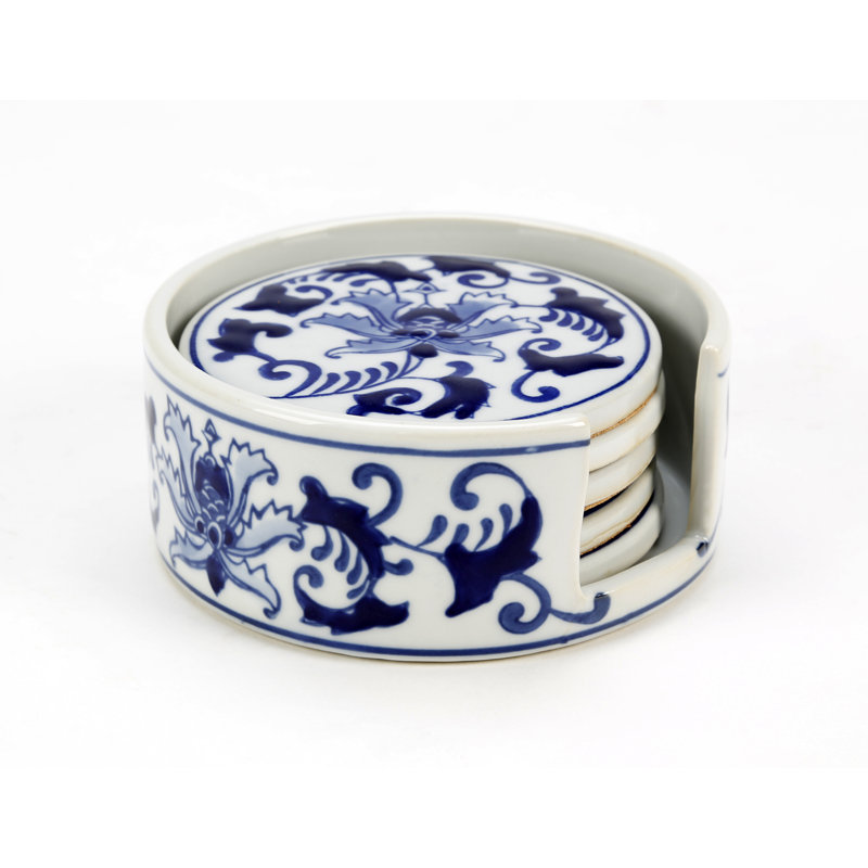 Floral Coaster Set with Holder