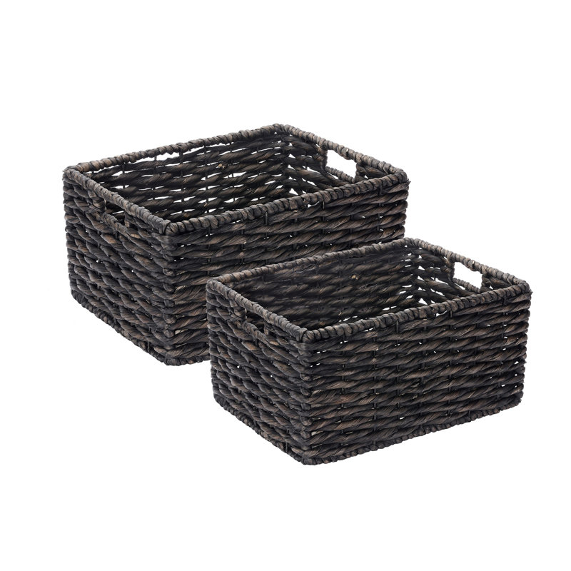 Ensemble de 2 paniers rectangulaires en osier tordu à la main - bacs de rangement et d'organisation gigognes en jacinthe de mer avec poignées