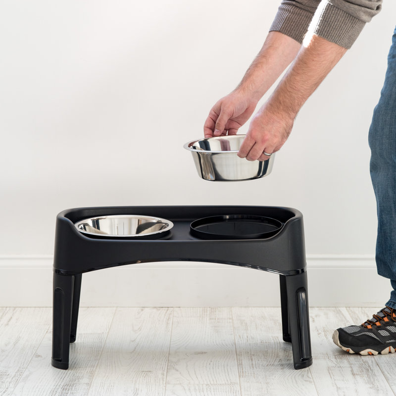 Black Adjustable Elevated Feeder with Stainless Steel Bowls