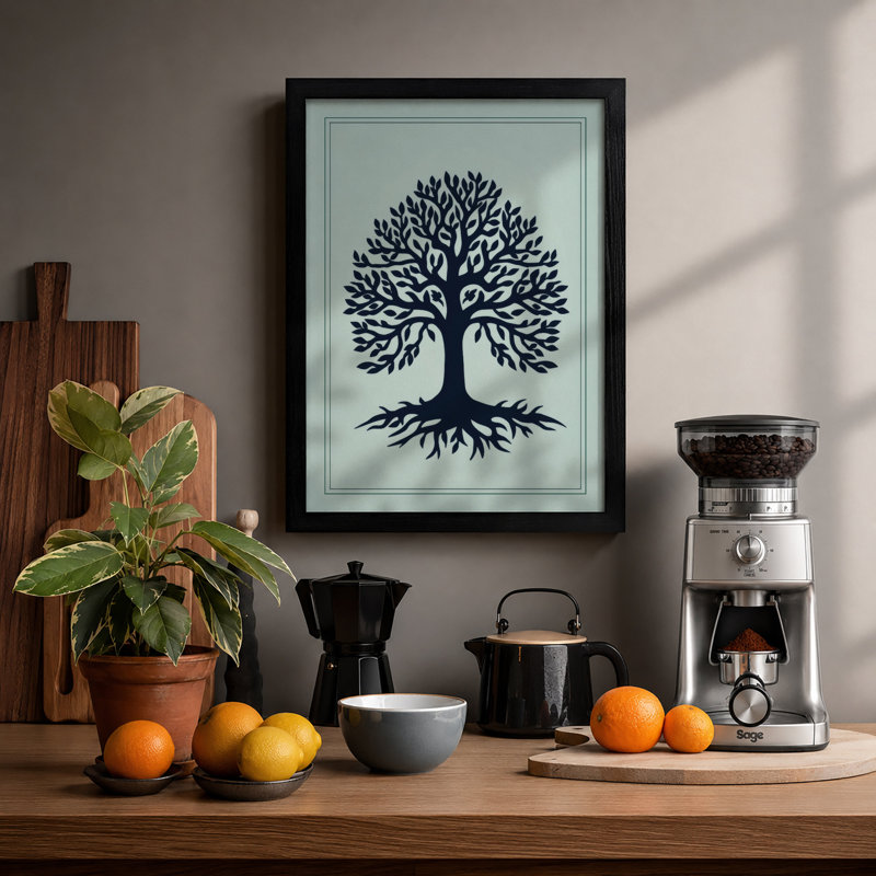 Tree of Life Botanical - Framed Print, A2 - 59.4 x 42.0 cm, Black