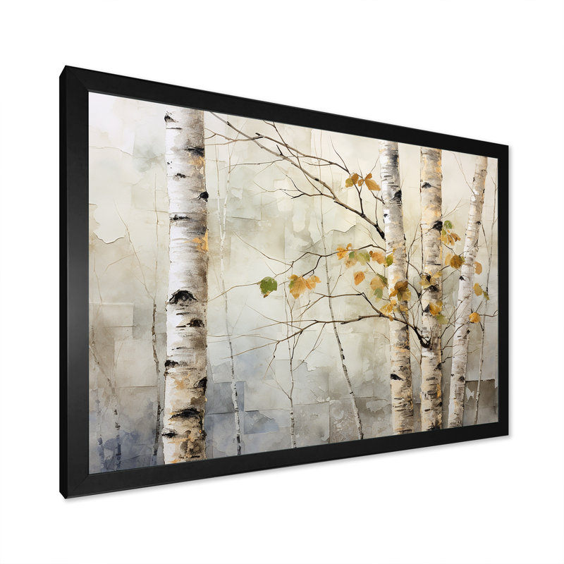 «Beige Silver Birch Tree Beauty I» sur toile, Cadre photo noir simple, H 16 po x l 32 po x P 1 po