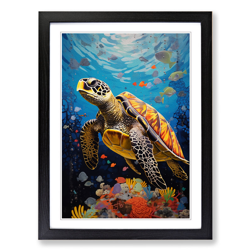 Sea Turtle Constructivism - Framed Print, 46cm H x 34cm W x 2cm D, Black
