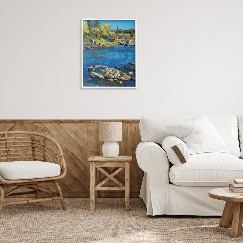 «Rocky River Landscape», estampe numérique par Andrew Kiss, Estampe numérique encadrée blanc bord de mer, H 30 po x l 24 po