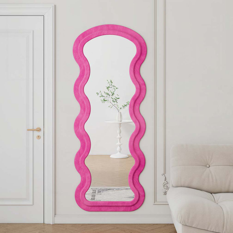 Miroir de plancher en flanelle pleine longueur avec support pour chambre à coucher, Rose