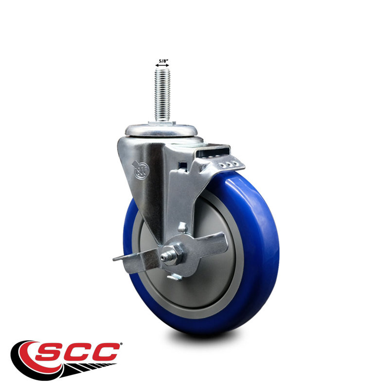 Polyurethane Swivel 3/8 Inch Threaded Stem Caster Set with Brake