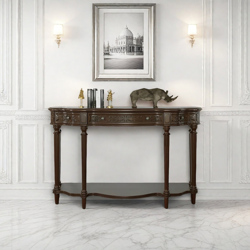 Retro Carved Console Table, 34.65" H x 55.12" W x 15.35" D