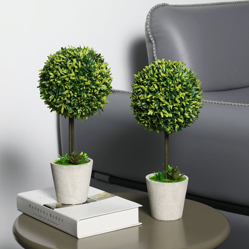 15.4'' Faux Boxwood Topiary in Wicker/Rattan Planter