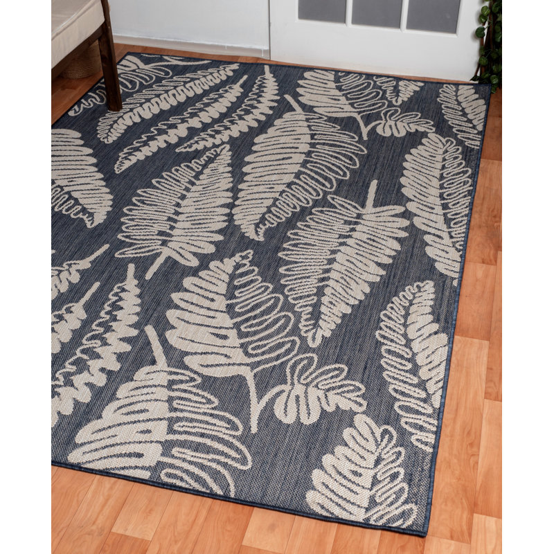 Tapis d'intérieur à motif floral à feuilles variées Cheeseman IOED.03. BL./Boca, Rectangle 5 pi 3 po x 7 pi 7 po