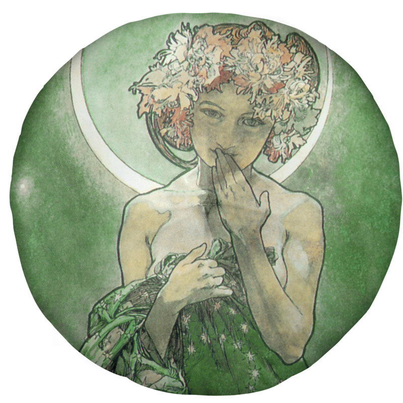 Coussin de sol alphonse mucha moon star, 26 po x 26 po, Vert