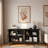 Metal Iron Frame Sideboard With Stained Tropical Plant Glass Doors, Golden Handles And Sturdy Legs