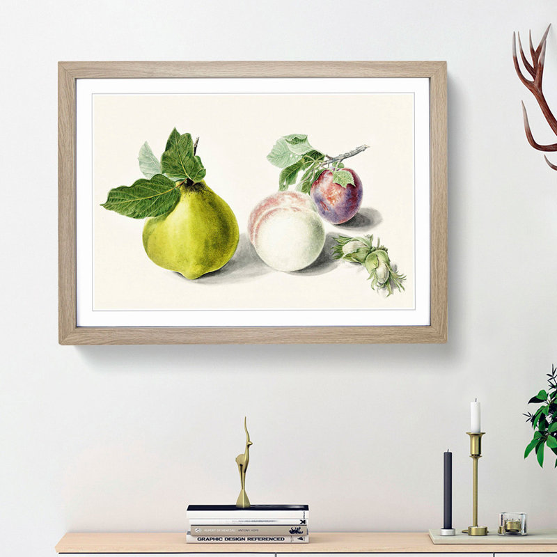 Pear & Plum by E.G. Van De Kasteele - Picture Frame Painting Print, Oak Framed, 62cm H x 87cm W x 2cm D