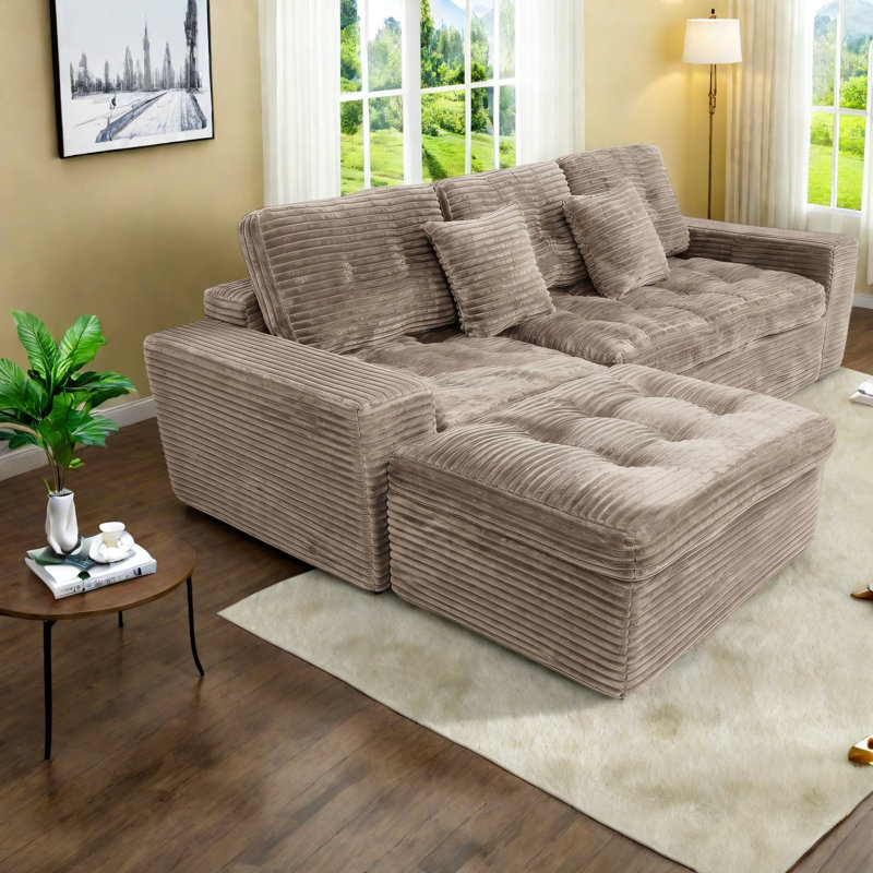 Compression Cloud Sectionals, 106 Inch Foam Khaki Modern Sofa for Home