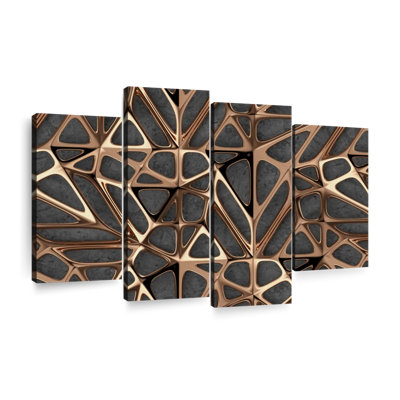 Reproduction d'art sur toile à motif de treillis en métal doré
