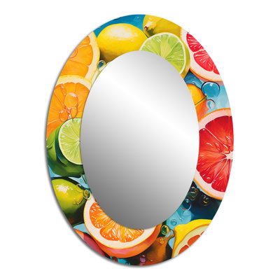Food Citrus Collage Popart - Large Oval Wall Mirror On Metal