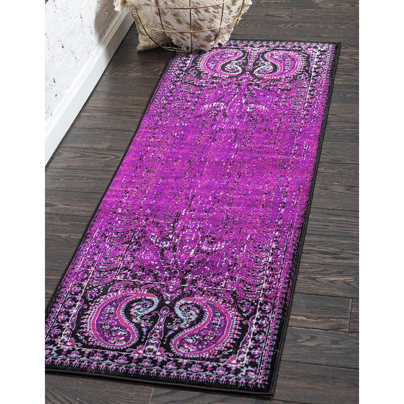 Tapis à motif oriental mauve Majestic, Tapis de couloir 2 pi x 6 pi