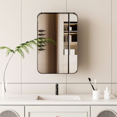 Armoire à pharmacie encastrée 16 po x 24 po avec miroir et tablettes réglables