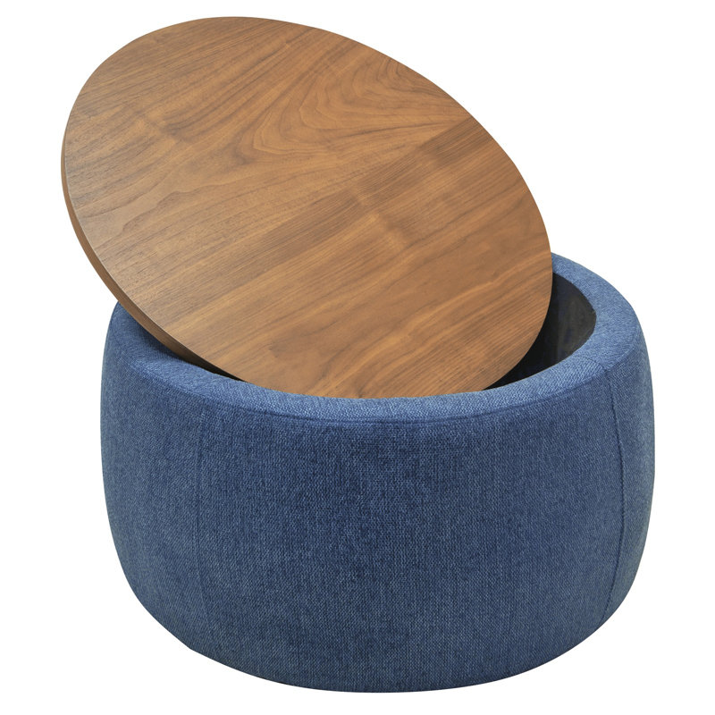 Dariyan Round Storage Ottoman, Blue Linen