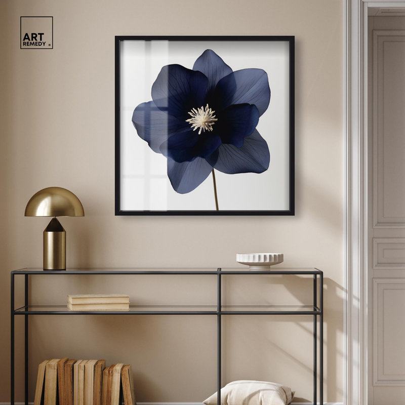 «Night Dal II Shadowbox», impression d'art floral bleu par Art Remedy, H 31 po x l 31 po, Noir
