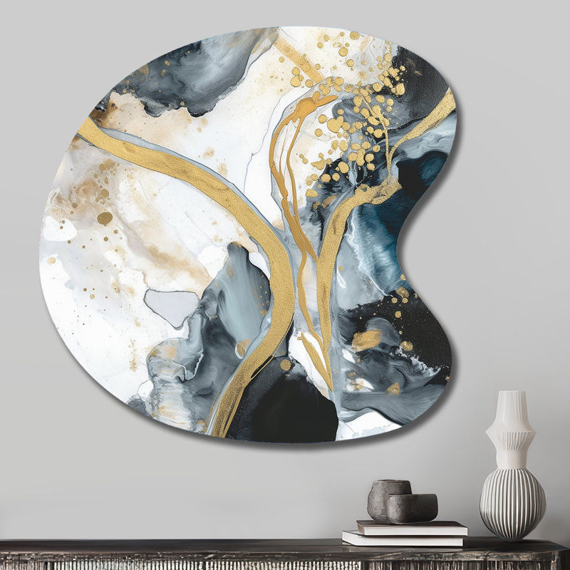 Art mural Garofalo - forme unique en marbre, impression asymétrique dorée sur métal, H 27 po x l 27 po