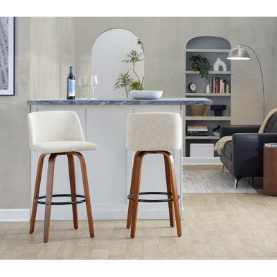 Thea 30" Fixed-Height Bar Stools with Bent Wood Legs & Round Footrest