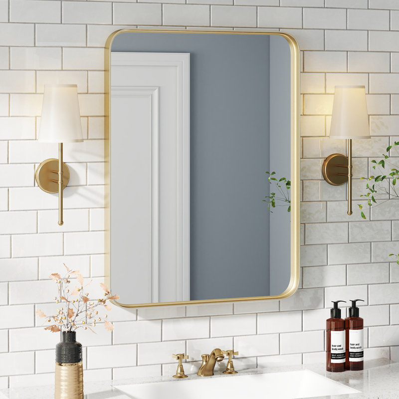 Aluminum Framed Rounded Rectangle Mirror, Wall Mounted Bathroom Vanity Mirror, Modern Horizontal/Vertical Entryway Wall Mirror