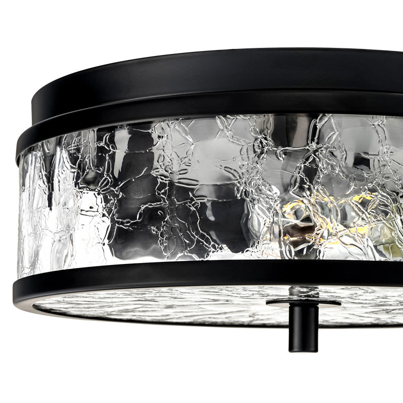 Alixandra 2-Light 12” Flush Mount Ceiling Light With Crackle Glass Shade, Matte Black
