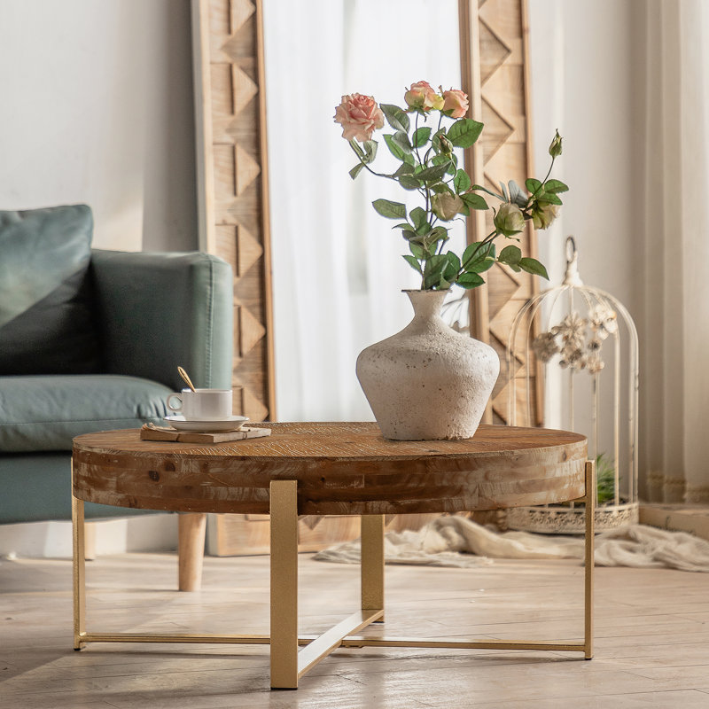 Table basse Briyan, H 13,38 po x L 31,29 po x l 31,29 po, Bois naturel, Or