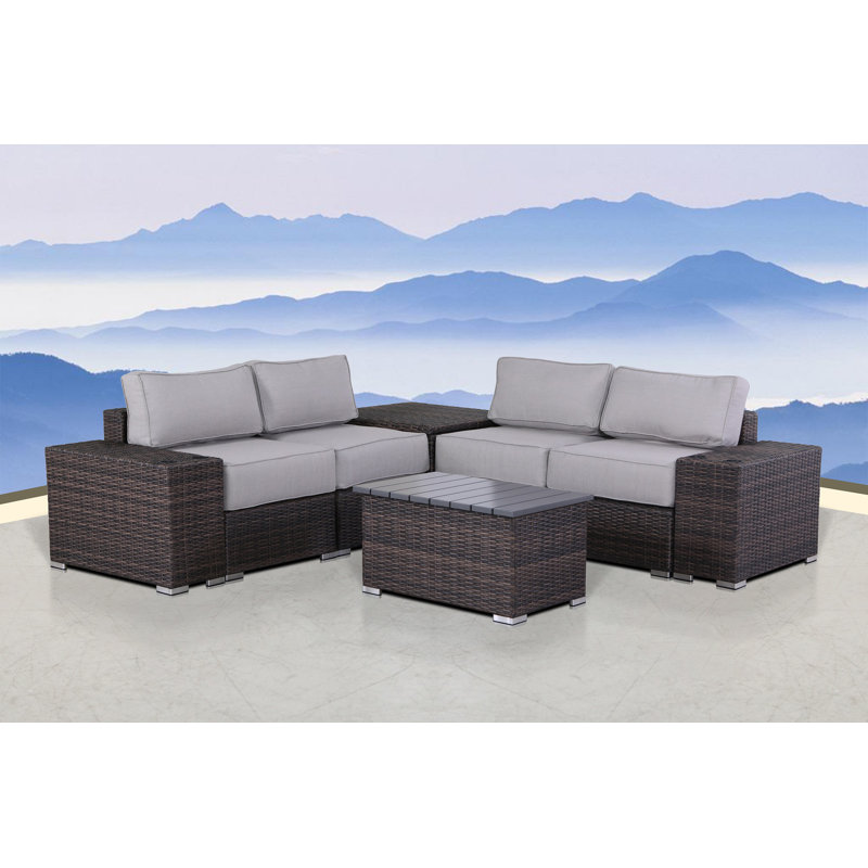 High-Density Polyethylene Wicker Fully Assembled 4 - Person Seating Group with Cushions