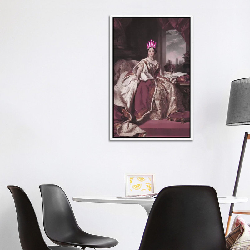Queen Victoria Neon - Print on Canvas, White Framed, 101.6cm H x 66.04cm W x 3.81cm D