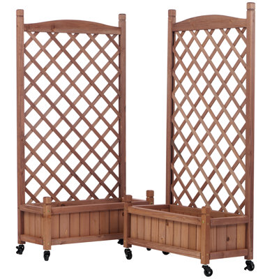Raised Garden Bed with Trellis 2 Pack, Outdoor Wooden Planter Box & Plant Stand with Climbing Racks