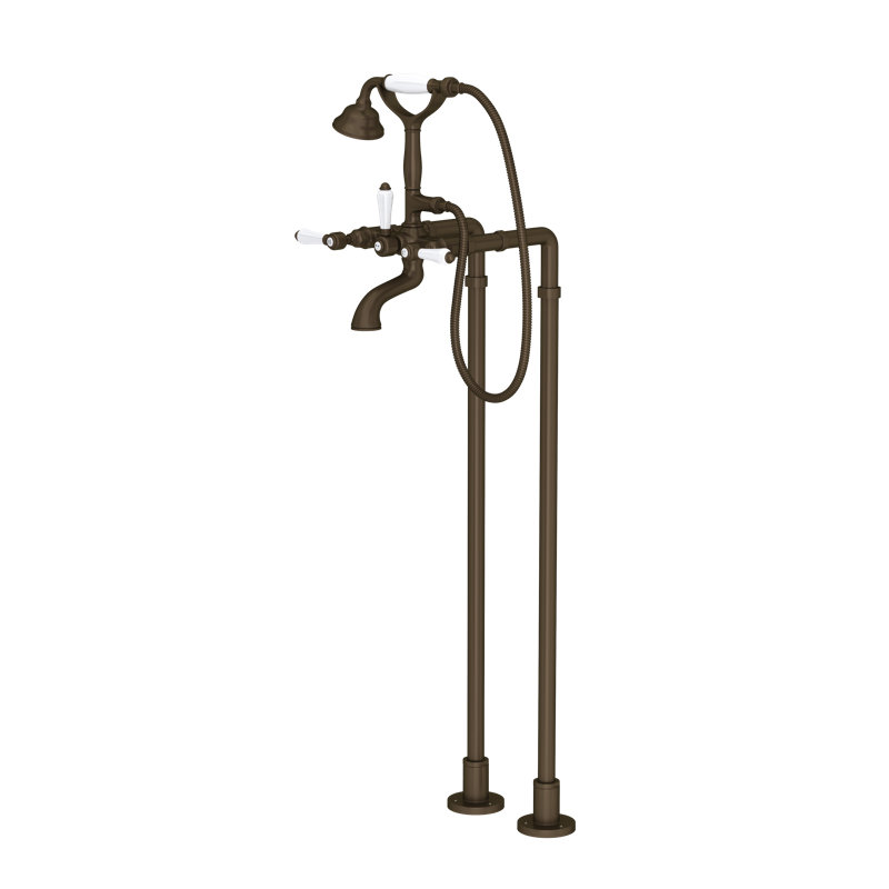 Acqui Floor Mount Tub Filler, Tuscan Brass, Porcelain Lever Handle