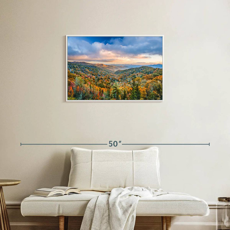 Smoky Mountains at Fall, Cadre flottant blanc, 31 po x 21 po