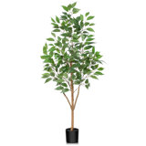 Adcock Artificial Ficus Tree in Pot with Realistic Leaves and Natural Trunk