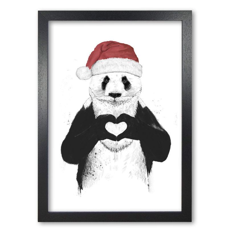 Santa Panda by Mercedes Lopes Charro - Print, Black Grain, 59.4 cm H x 42 cm W x 5 cm D
