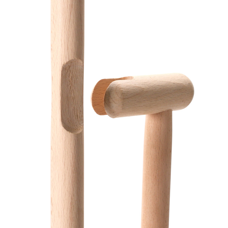 Beech Wood Broom and Standing Metal Dust Pan Set, Natural and Black