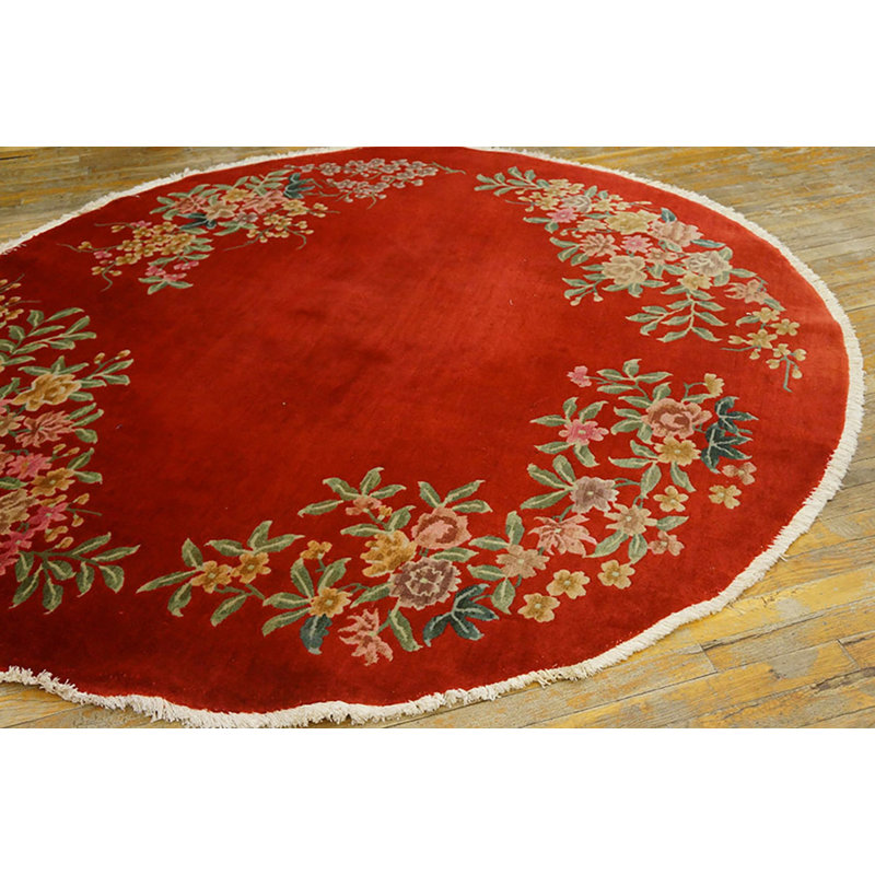 Round Antique Art Deco Chinese Hand Knotted Pile Rug