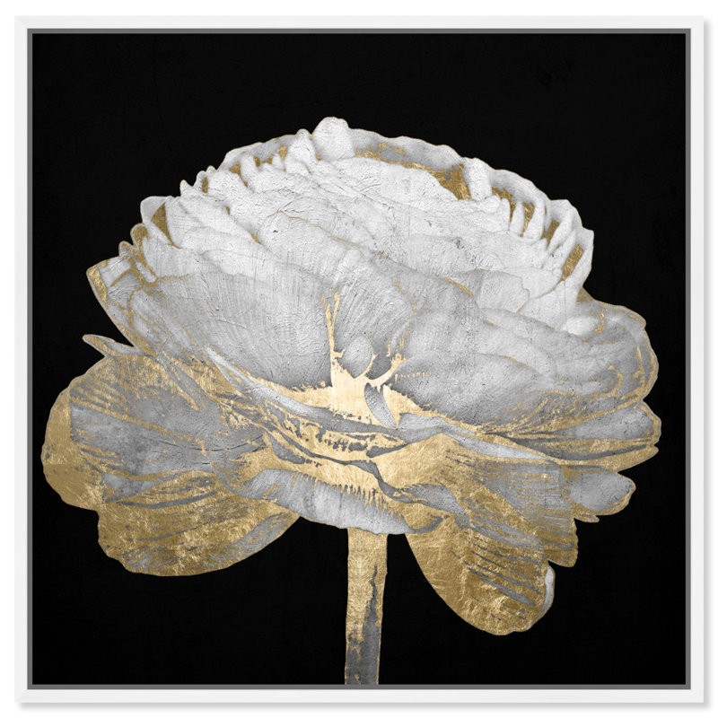 «Gold and Light Floral II Rose», impression sur toile tendue, H 16 po x l 16 po, Cadre blanc