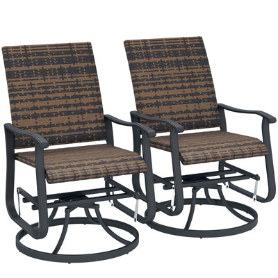 Ensemble de 2 chaises de patio pivotantes en rotin avec structure en acier, brun