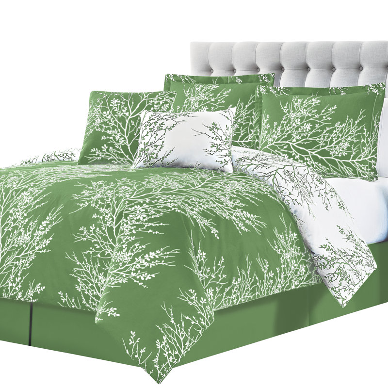 Polyester Abstract Comforter, Full Comforter + 2 Full Shams, Green
