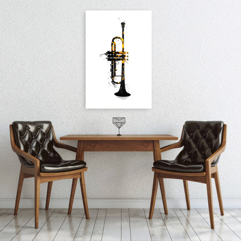 «Golden Splash Trumpet», art mural moderne abstrait, 36" H x 24" W
