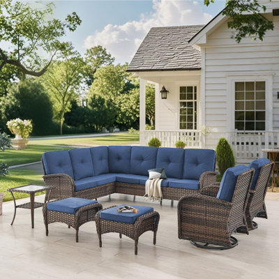 Valierius L-Shaped Outdoor Sectional Sofa Set With Swivel Chairs, Perfect For Patios & Gardens