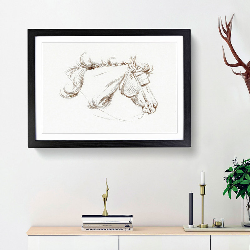 A Head of a Horse by Jean Bernard - Framed Print, 45cm H x 63cm W x 2cm D, Black Framed